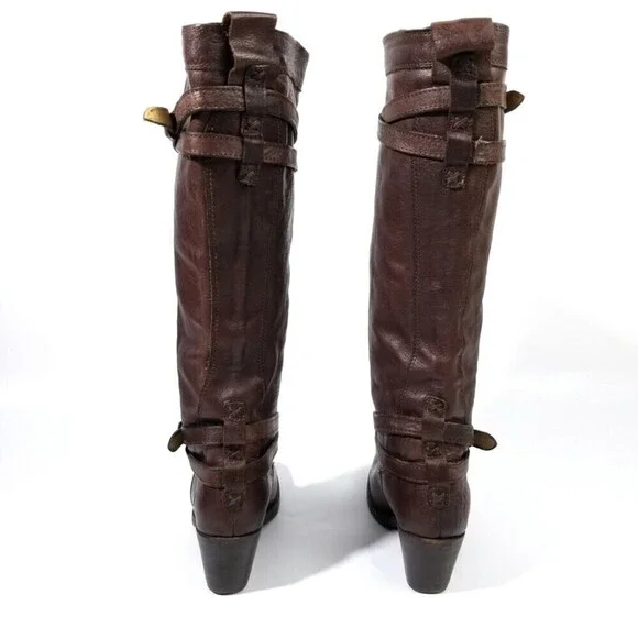FRYE Jane Heritage Buckle Strap Knee High Western Riding Boots Horse Girl Brown - Picture 5 of 9